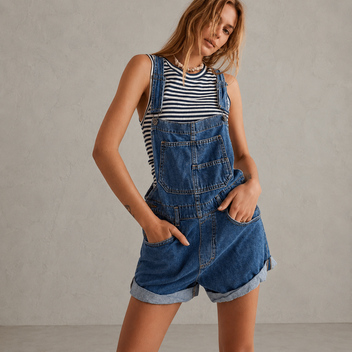 REMITA™ - Vintage Adjustable Denim Overall Shorts