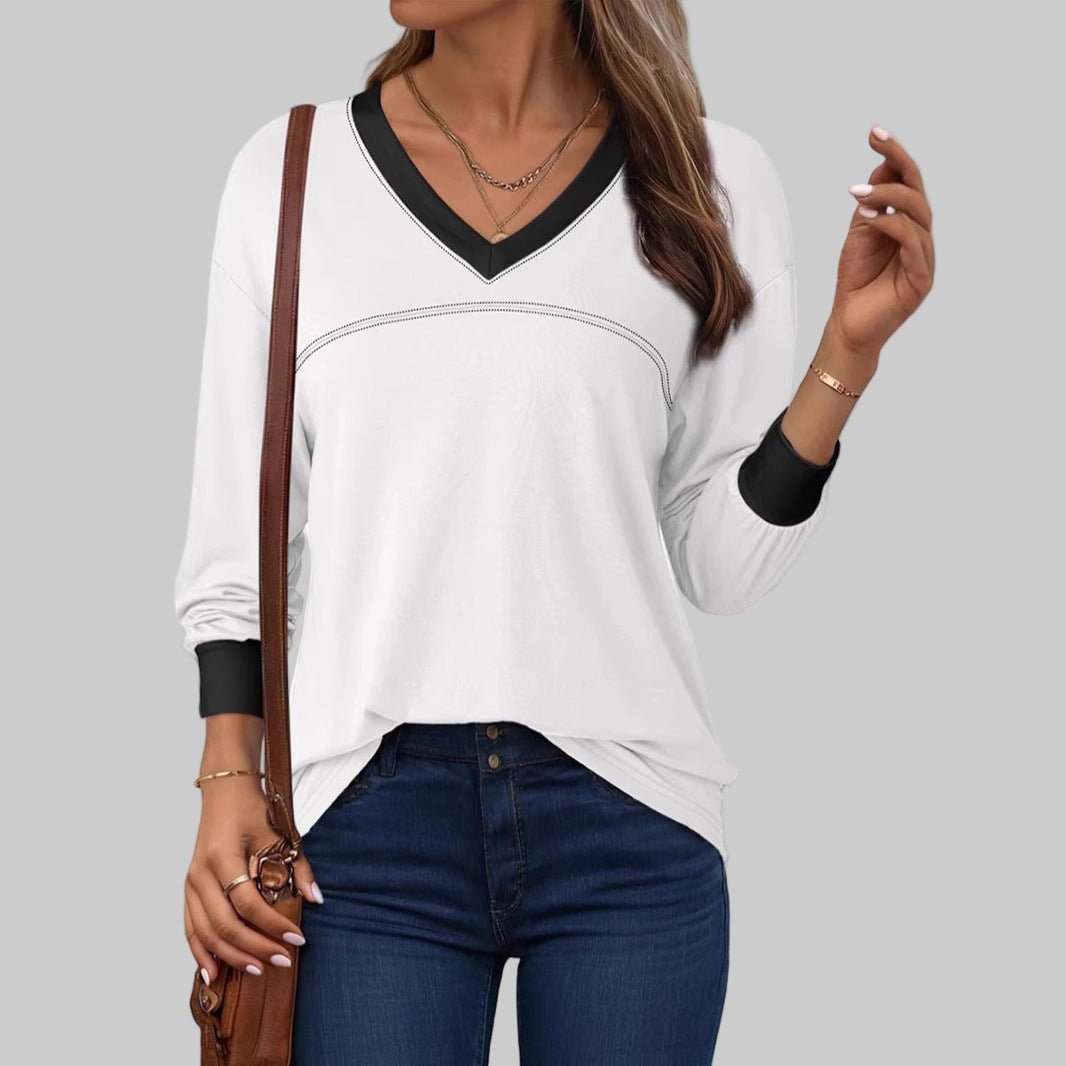 ANESHA™ - Casual Long Sleeve V - Neck Top - Beaumonts Closet Toronto