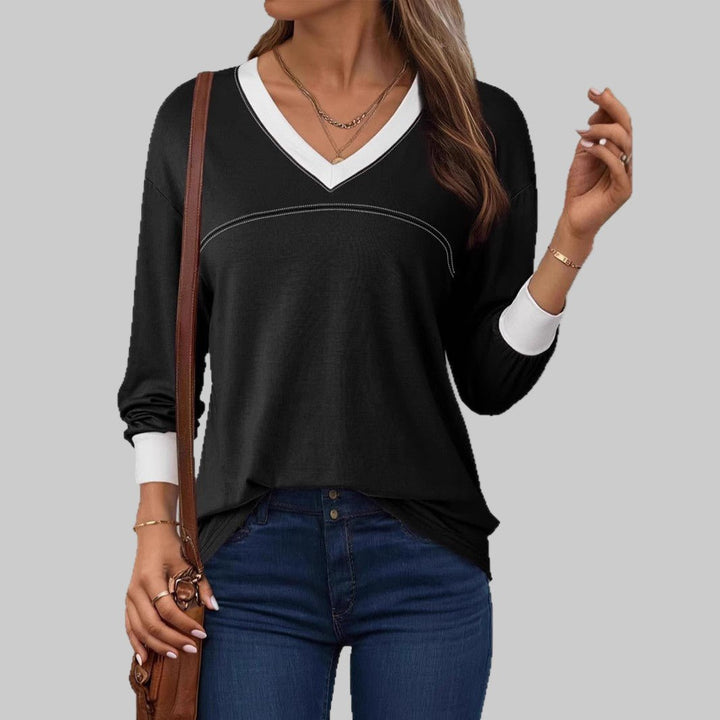 ANESHA™ - Casual Long Sleeve V - Neck Top - Beaumonts Closet Toronto