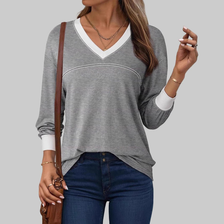 ANESHA™ - Casual Long Sleeve V - Neck Top - Beaumonts Closet Toronto