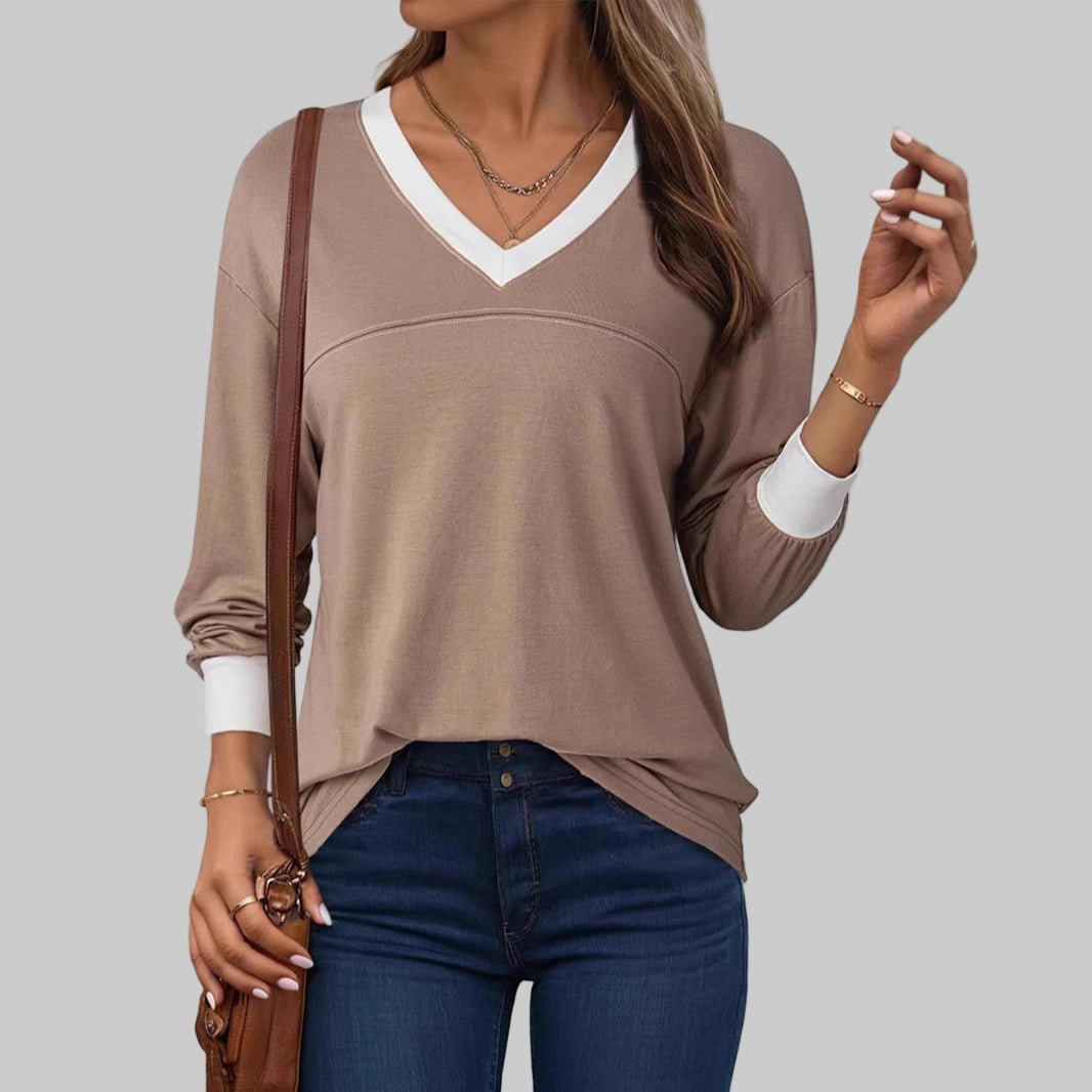ANESHA™ - Casual Long Sleeve V - Neck Top - Beaumonts Closet Toronto
