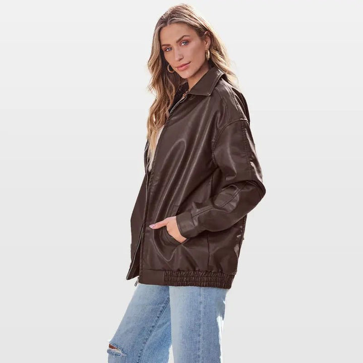 ANNETTE™ – Modern Oversized Vintage Inspired Biker Jacket - Beaumonts Closet Toronto
