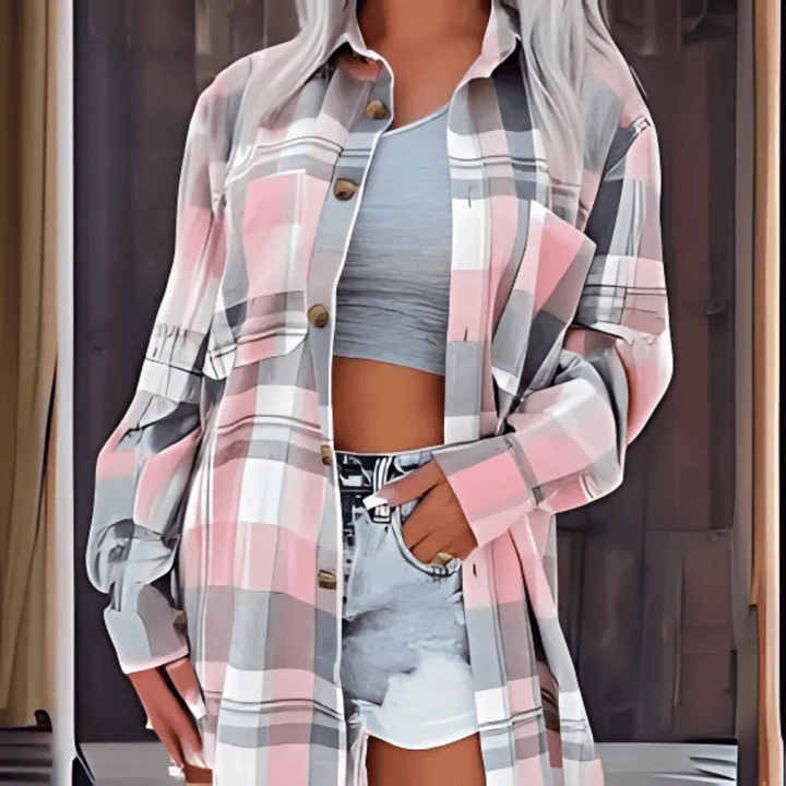 BASO™ - Casual Plaid Button Down Collared Long Sleeve Top - Beaumonts Closet Toronto