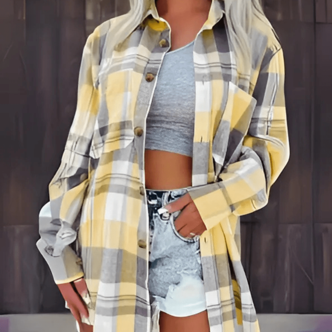 BASO™ - Casual Plaid Button Down Collared Long Sleeve Top - Beaumonts Closet Toronto