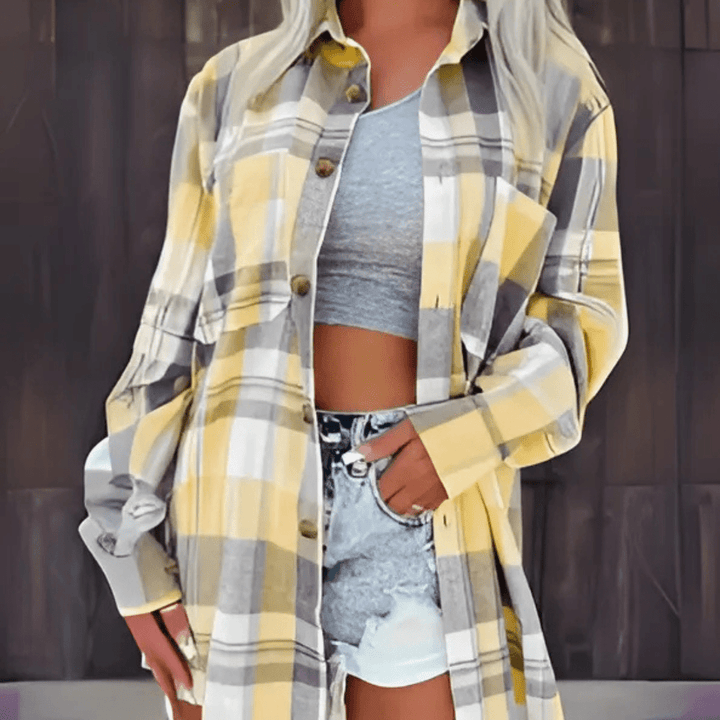 BASO™ - Casual Plaid Button Down Collared Long Sleeve Top - Beaumonts Closet Toronto