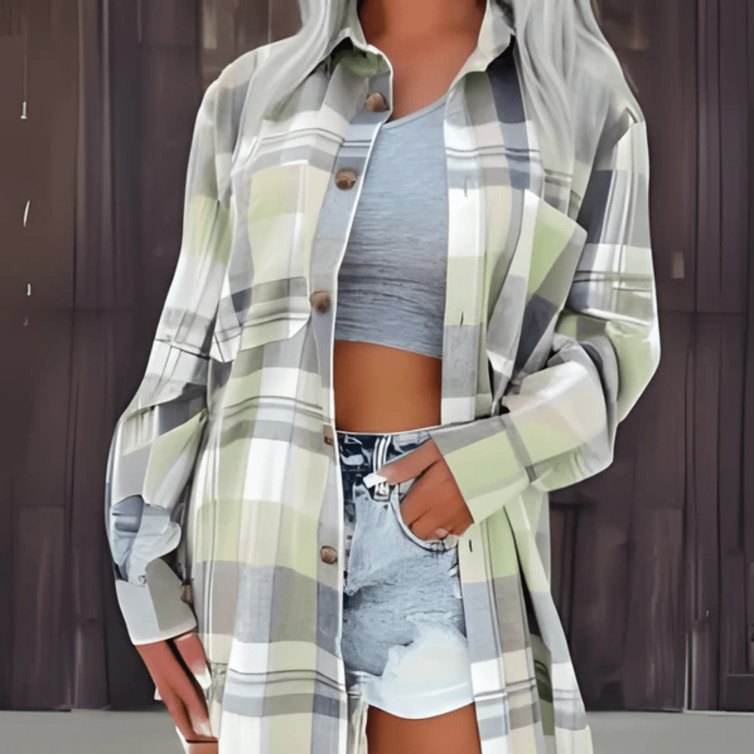 BASO™ - Casual Plaid Button Down Collared Long Sleeve Top - Beaumonts Closet Toronto