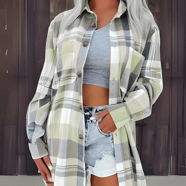 BASO™ - Casual Plaid Button Down Collared Long Sleeve Top - Beaumonts Closet Toronto