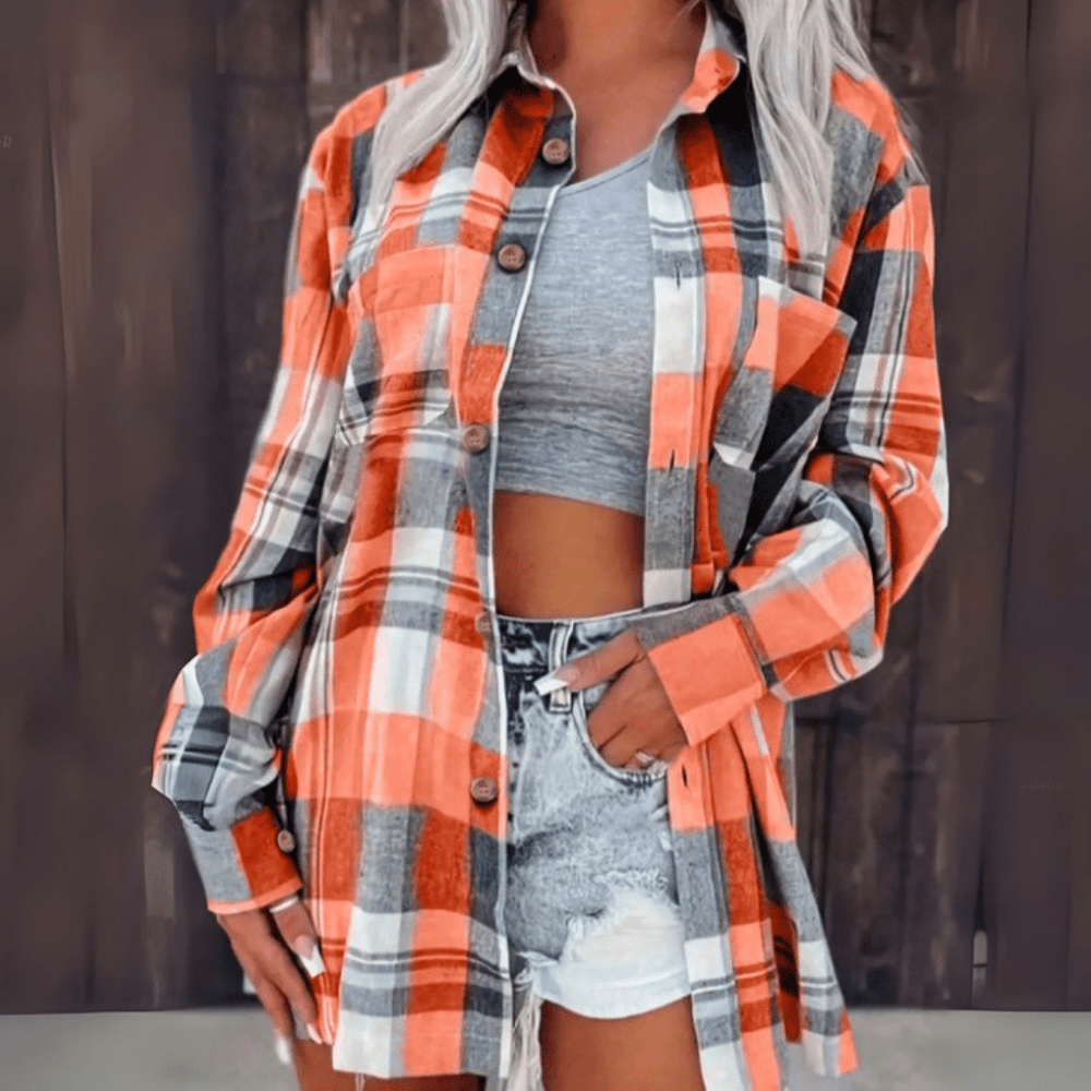 BASO™ - Casual Plaid Button Down Collared Long Sleeve Top - Beaumonts Closet Toronto