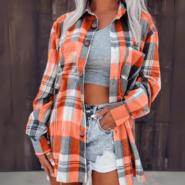 BASO™ - Casual Plaid Button Down Collared Long Sleeve Top - Beaumonts Closet Toronto