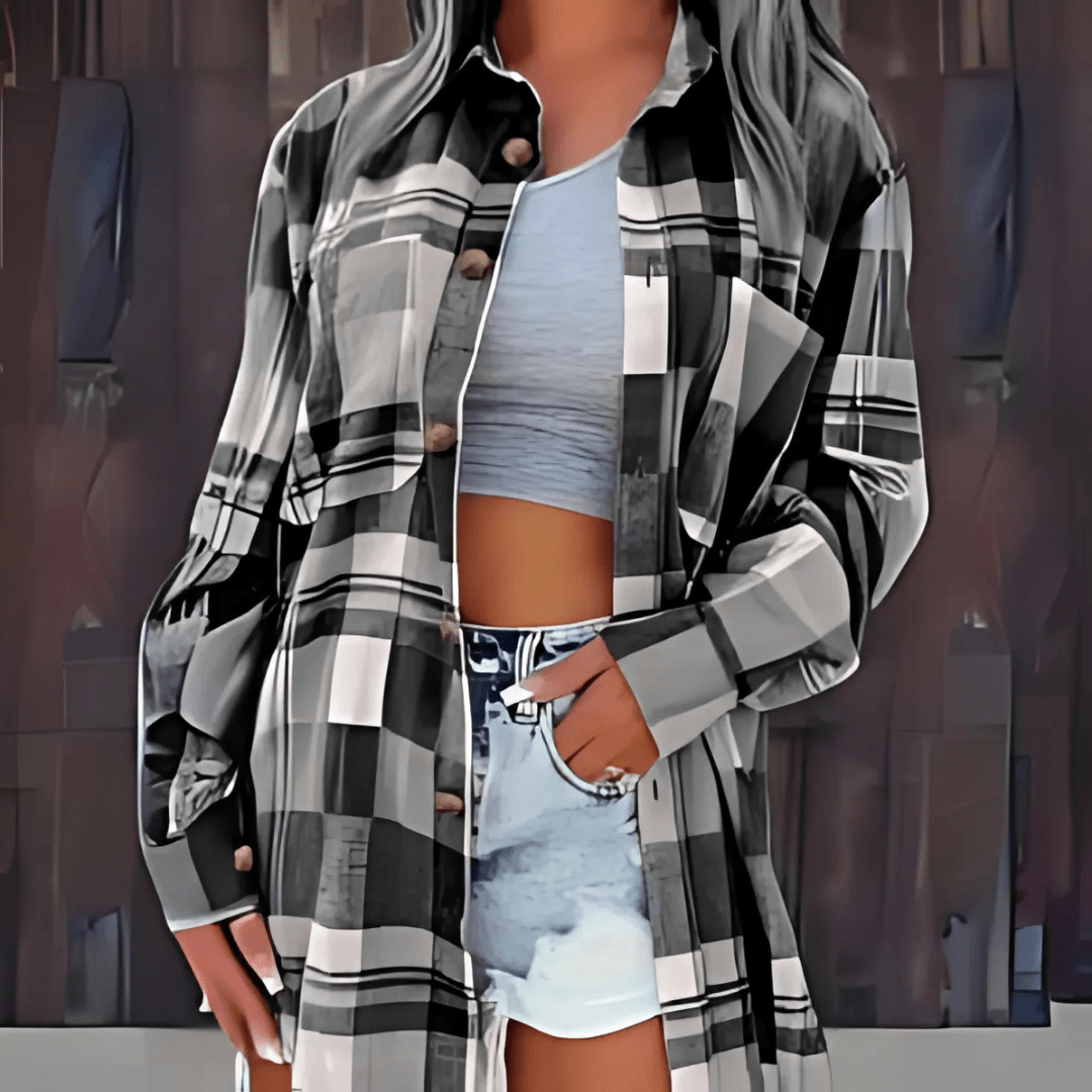 BASO™ - Casual Plaid Button Down Collared Long Sleeve Top - Beaumonts Closet Toronto