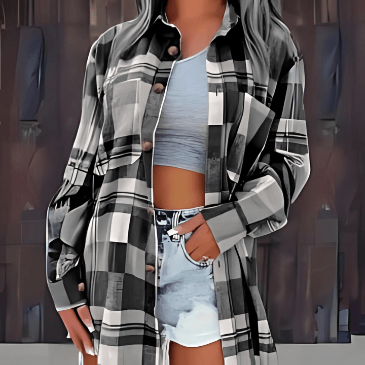 BASO™ - Casual Plaid Button Down Collared Long Sleeve Top - Beaumonts Closet Toronto