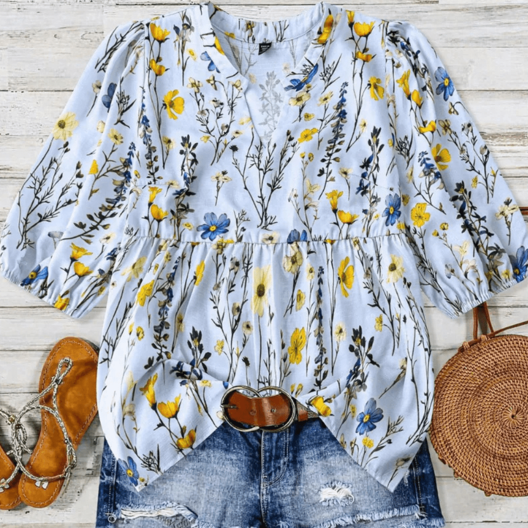 CATALEYA™ - Vintage Floral Bishop Sleeve Top - Beaumonts Closet Toronto