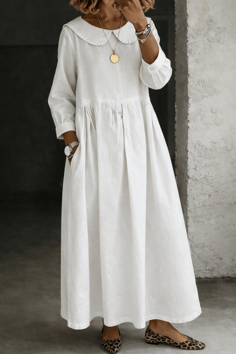 Clara | Peter Pan Collar Denim Dress - Beaumonts Closet Toronto