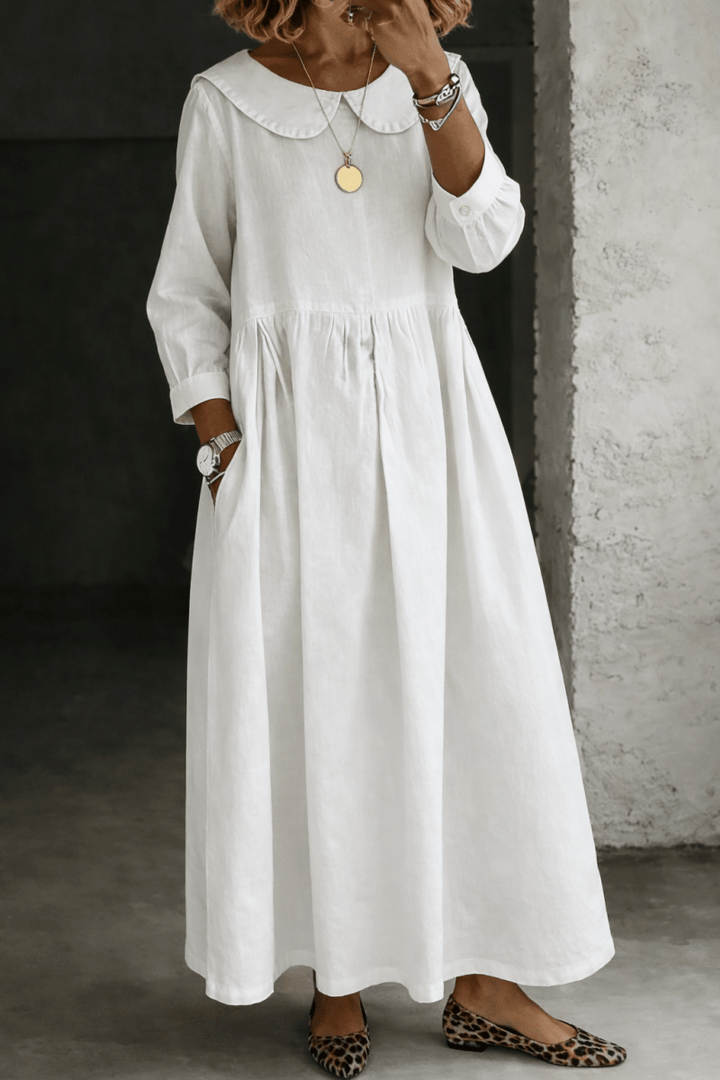 Clara | Peter Pan Collar Denim Dress - Beaumonts Closet Toronto