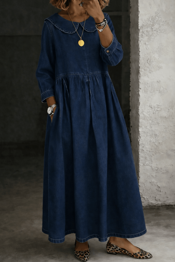 Clara | Peter Pan Collar Denim Dress - Beaumonts Closet Toronto
