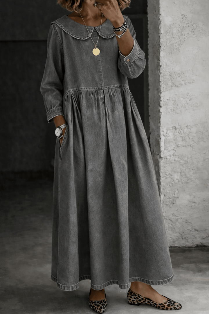 Clara | Peter Pan Collar Denim Dress - Beaumonts Closet Toronto
