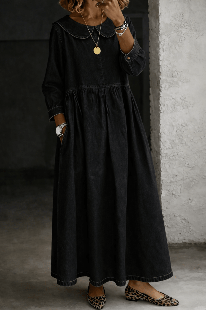 Clara | Peter Pan Collar Denim Dress - Beaumonts Closet Toronto