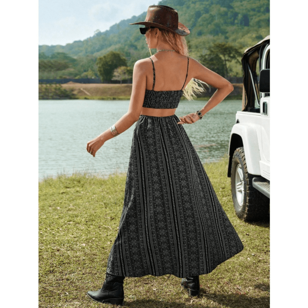CLARINDA™ – Casual Deep V - Neck Shirred Sleeveless Maxi Dress - Beaumonts Closet Toronto