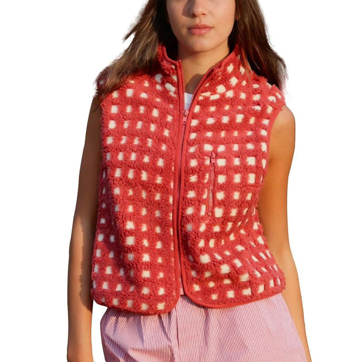 CONCUELO™ – Casual Plaid Sleeveless Zip - Up Vest - Beaumonts Closet Toronto