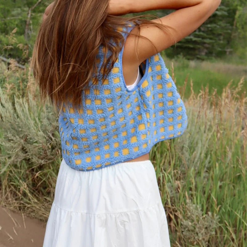 CONCUELO™ – Casual Plaid Sleeveless Zip - Up Vest - Beaumonts Closet Toronto