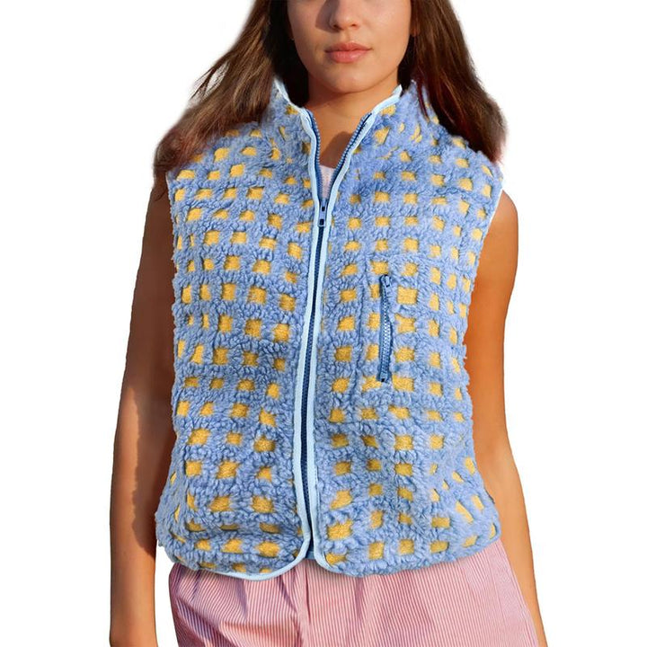 CONCUELO™ – Casual Plaid Sleeveless Zip - Up Vest - Beaumonts Closet Toronto