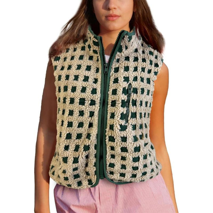 CONCUELO™ – Casual Plaid Sleeveless Zip - Up Vest - Beaumonts Closet Toronto