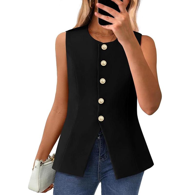 CORAZON™ – Chic Sleeveless Button - Down Vest - Beaumonts Closet Toronto
