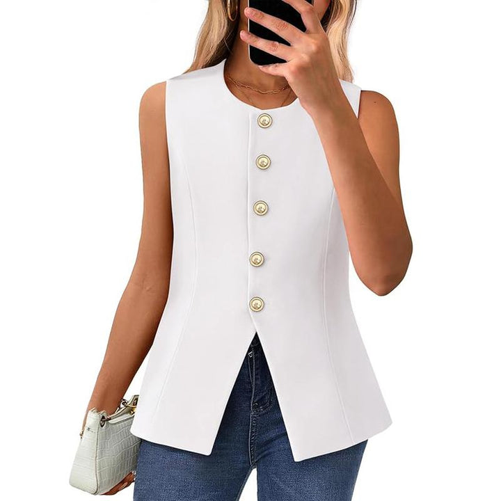 CORAZON™ – Chic Sleeveless Button - Down Vest - Beaumonts Closet Toronto