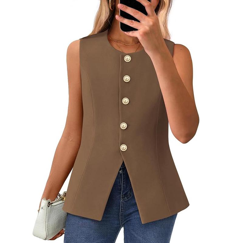 CORAZON™ – Chic Sleeveless Button - Down Vest - Beaumonts Closet Toronto