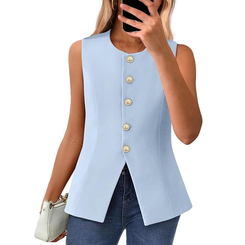 CORAZON™ – Chic Sleeveless Button - Down Vest - Beaumonts Closet Toronto