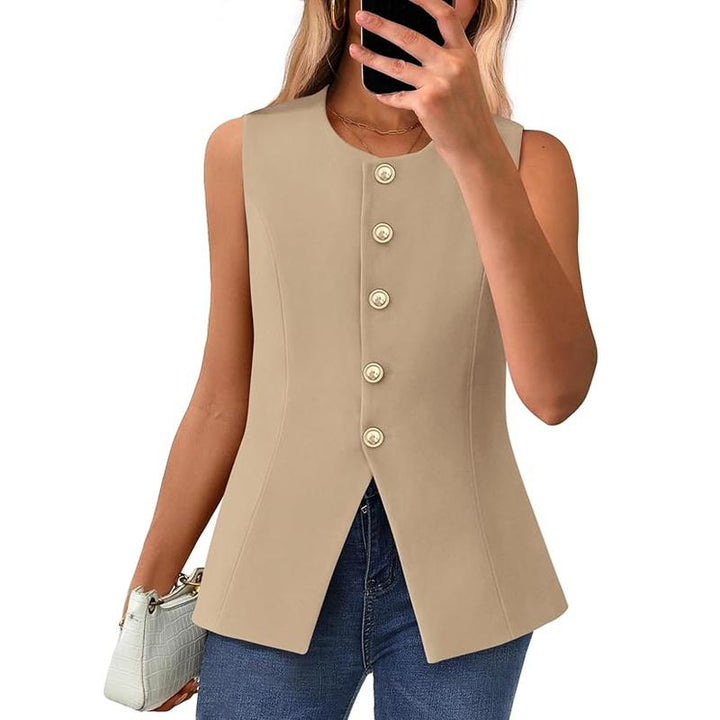 CORAZON™ – Chic Sleeveless Button - Down Vest - Beaumonts Closet Toronto