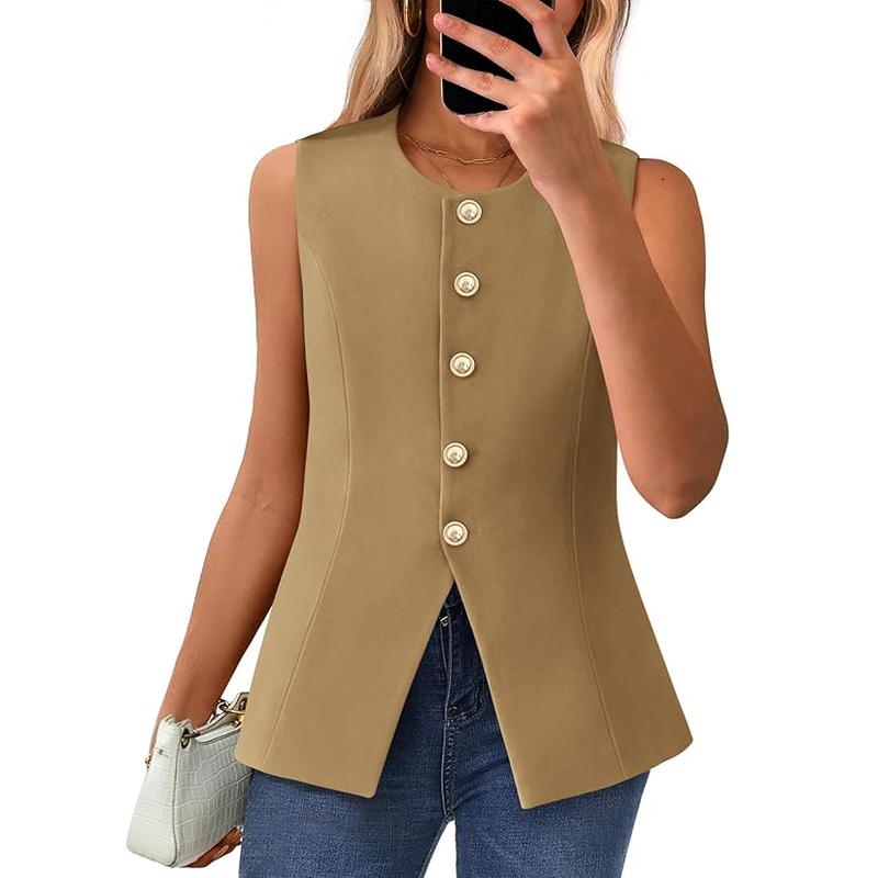CORAZON™ – Chic Sleeveless Button - Down Vest - Beaumonts Closet Toronto