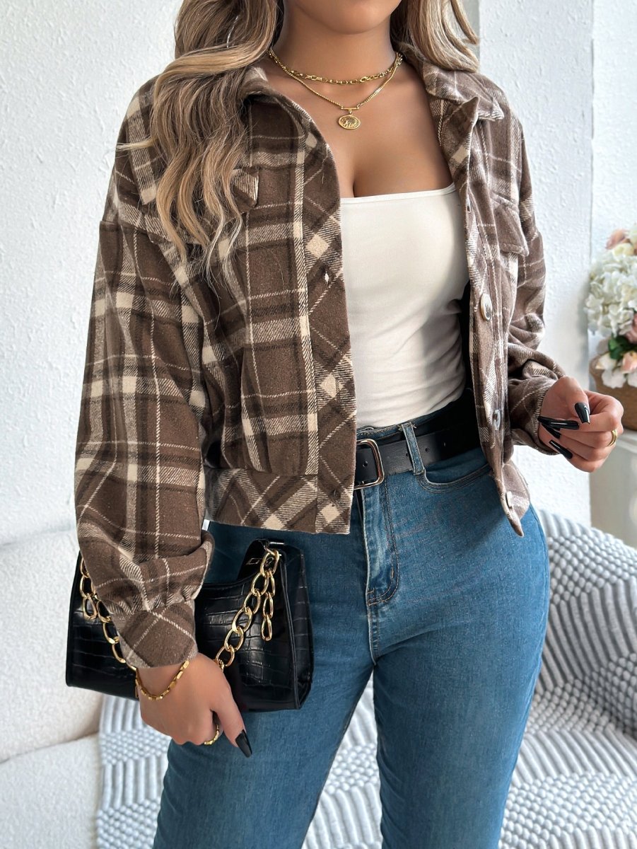 COVA™ - Casual Plaid Button Front Long Sleeve Jacket - Beaumonts Closet Toronto