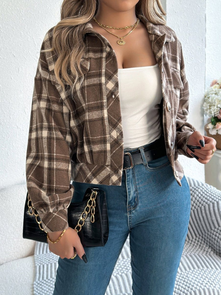 COVA™ - Casual Plaid Button Front Long Sleeve Jacket - Beaumonts Closet Toronto