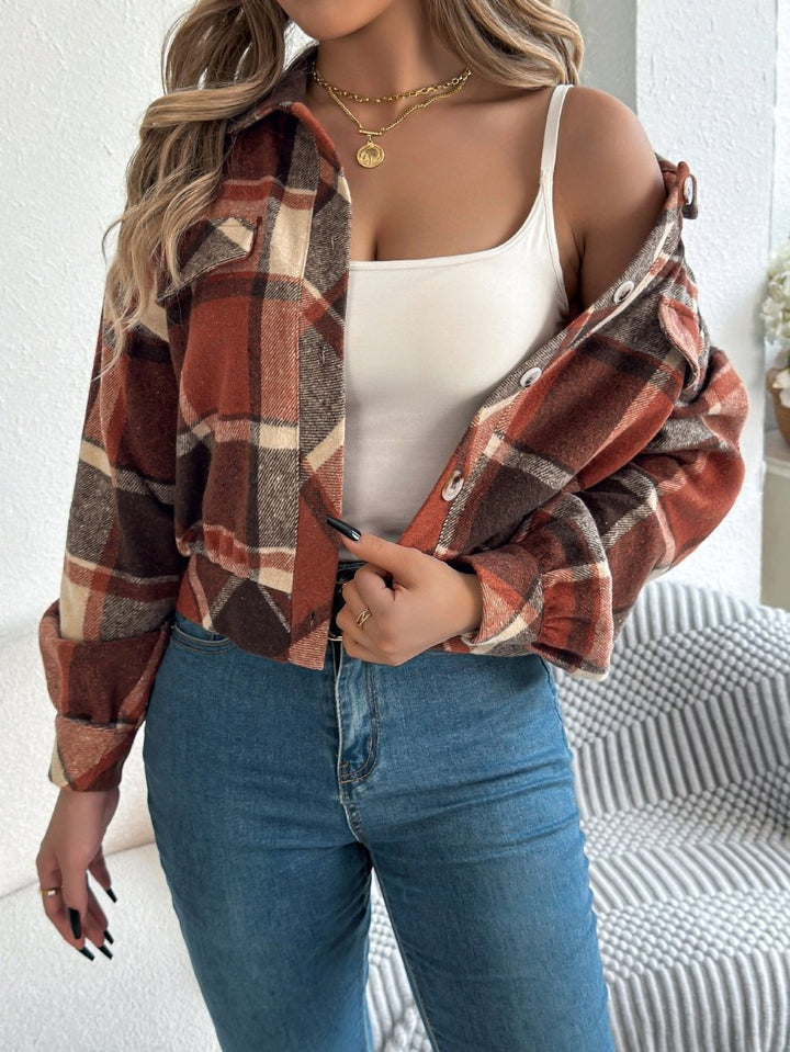 COVA™ - Casual Plaid Button Front Long Sleeve Jacket - Beaumonts Closet Toronto