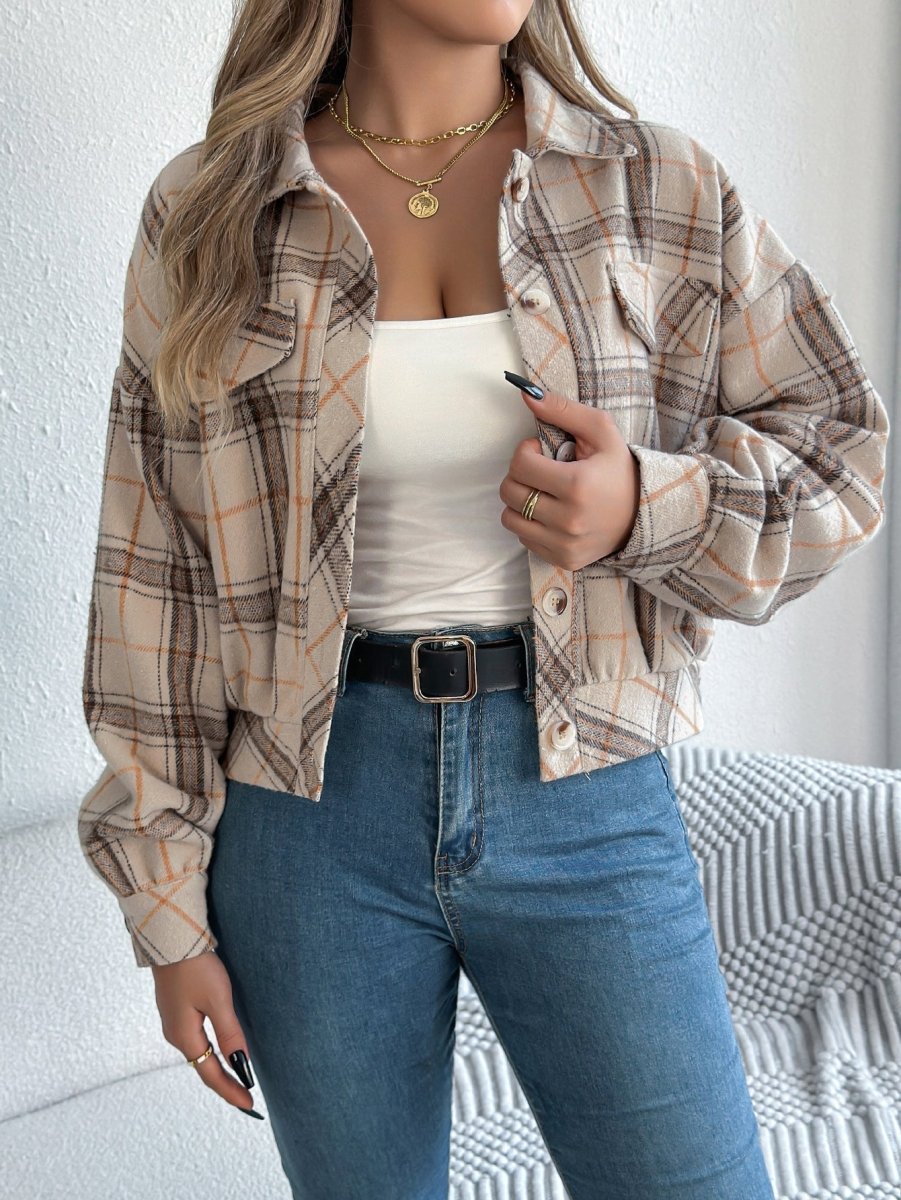 COVA™ - Casual Plaid Button Front Long Sleeve Jacket - Beaumonts Closet Toronto