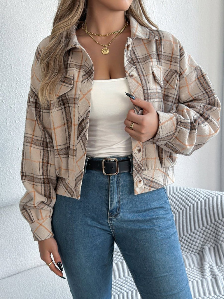 COVA™ - Casual Plaid Button Front Long Sleeve Jacket - Beaumonts Closet Toronto