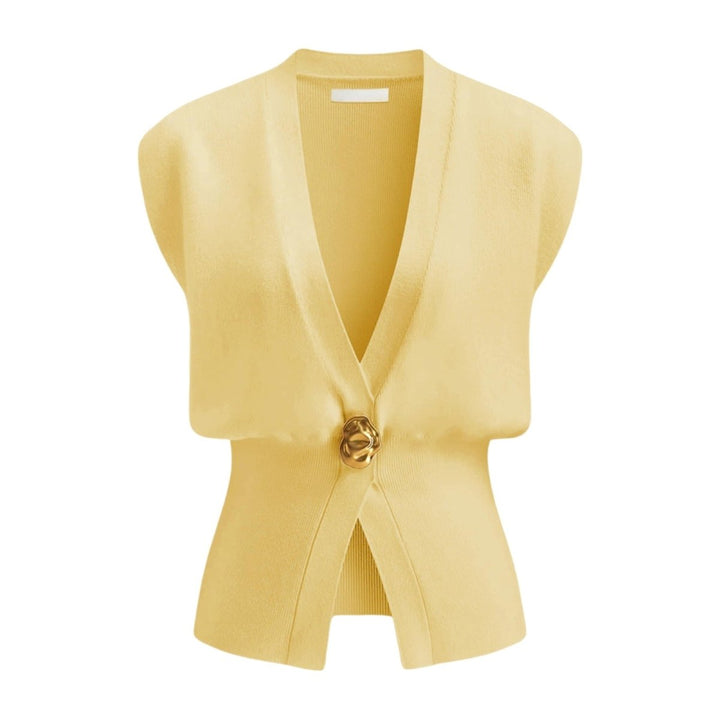 DAISY™ – Elegant V - Neck Button - Front Vest Top - Beaumonts Closet Toronto