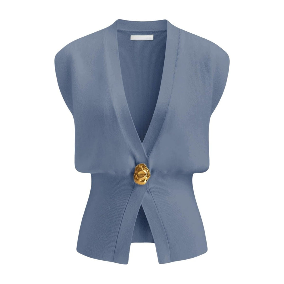 DAISY™ – Elegant V - Neck Button - Front Vest Top - Beaumonts Closet Toronto