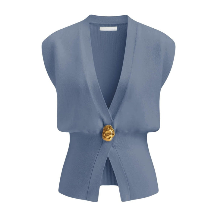 DAISY™ – Elegant V - Neck Button - Front Vest Top - Beaumonts Closet Toronto