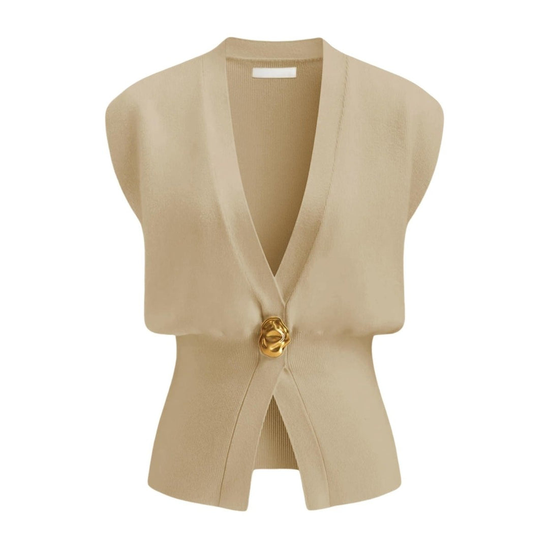 DAISY™ – Elegant V - Neck Button - Front Vest Top - Beaumonts Closet Toronto