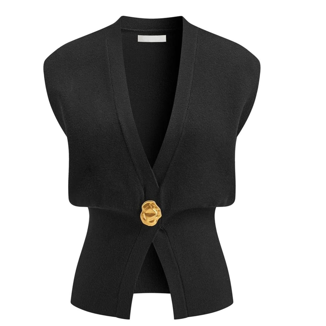 DAISY™ – Elegant V - Neck Button - Front Vest Top - Beaumonts Closet Toronto