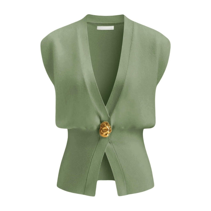 DAISY™ – Elegant V - Neck Button - Front Vest Top - Beaumonts Closet Toronto