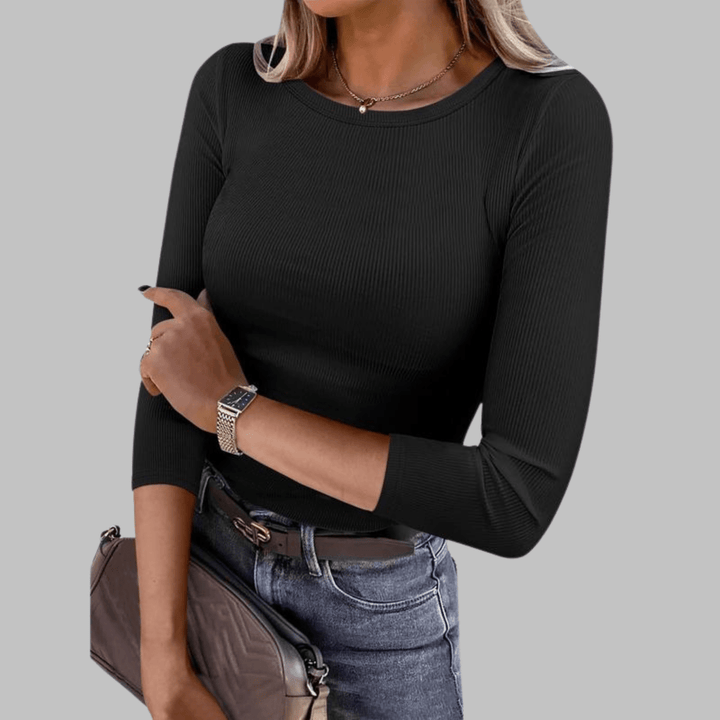 DAVINA™ - Casual Plain Crewneck Slim - Fit Top - Beaumonts Closet Toronto
