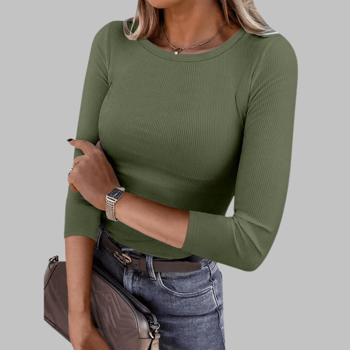 DAVINA™ - Casual Plain Crewneck Slim - Fit Top - Beaumonts Closet Toronto