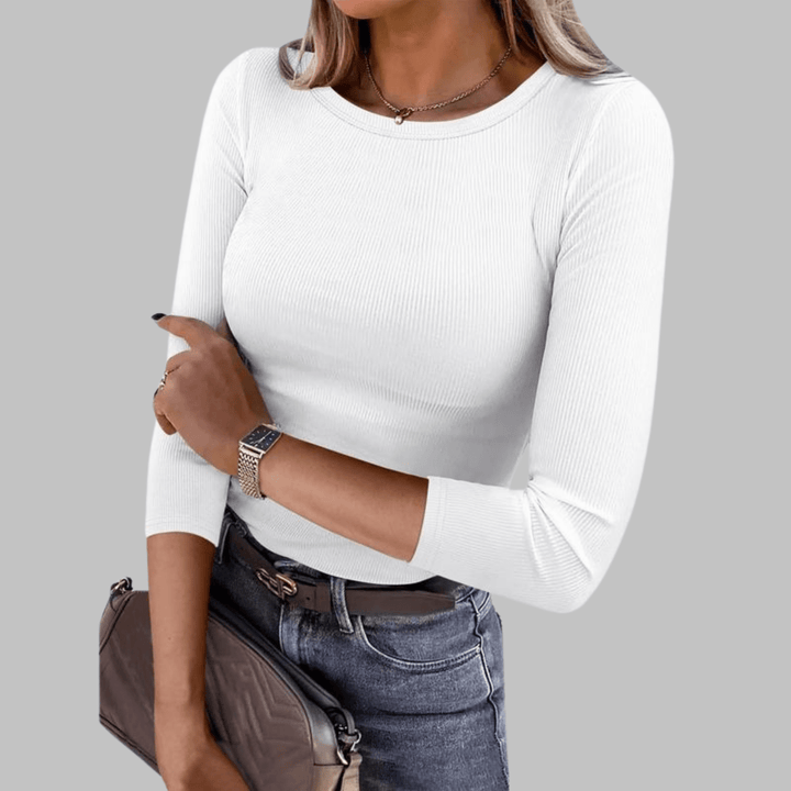 DAVINA™ - Casual Plain Crewneck Slim - Fit Top - Beaumonts Closet Toronto