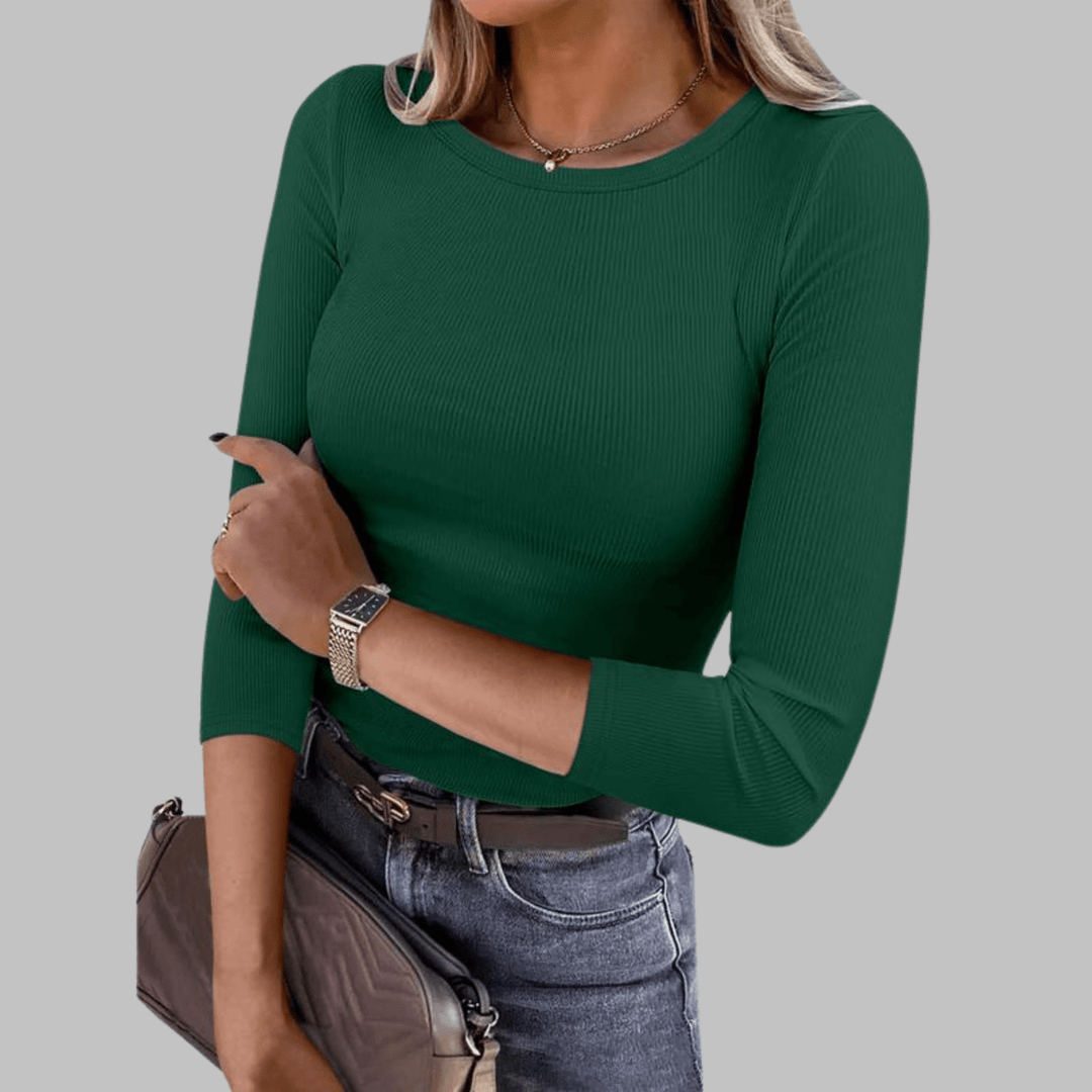 DAVINA™ - Casual Plain Crewneck Slim - Fit Top - Beaumonts Closet Toronto