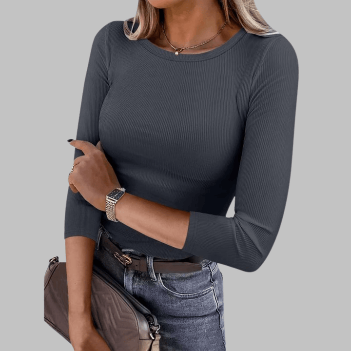 DAVINA™ - Casual Plain Crewneck Slim - Fit Top - Beaumonts Closet Toronto