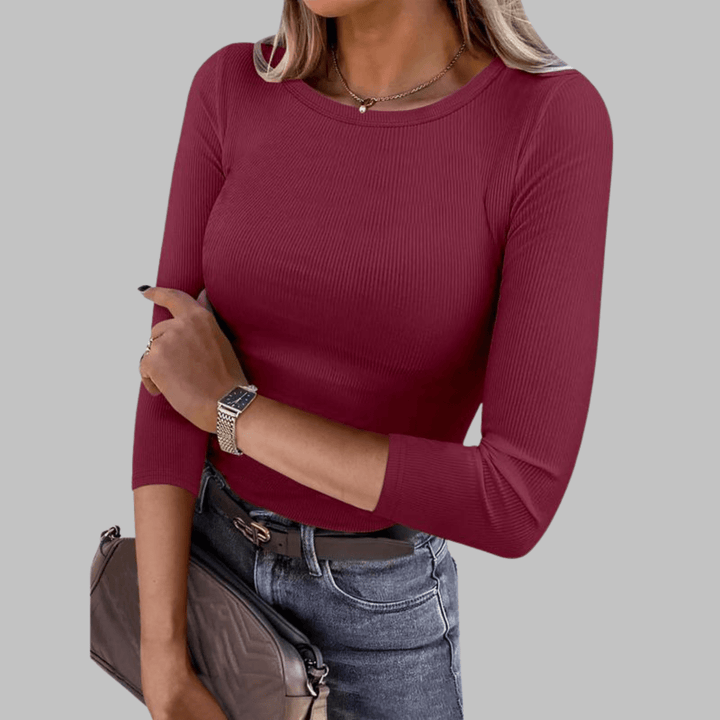DAVINA™ - Casual Plain Crewneck Slim - Fit Top - Beaumonts Closet Toronto