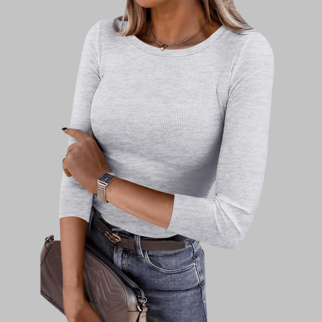 DAVINA™ - Casual Plain Crewneck Slim - Fit Top - Beaumonts Closet Toronto